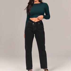 Abercrombie & Fitch Curve Love Black dad High Rise Straight Leg Jeans